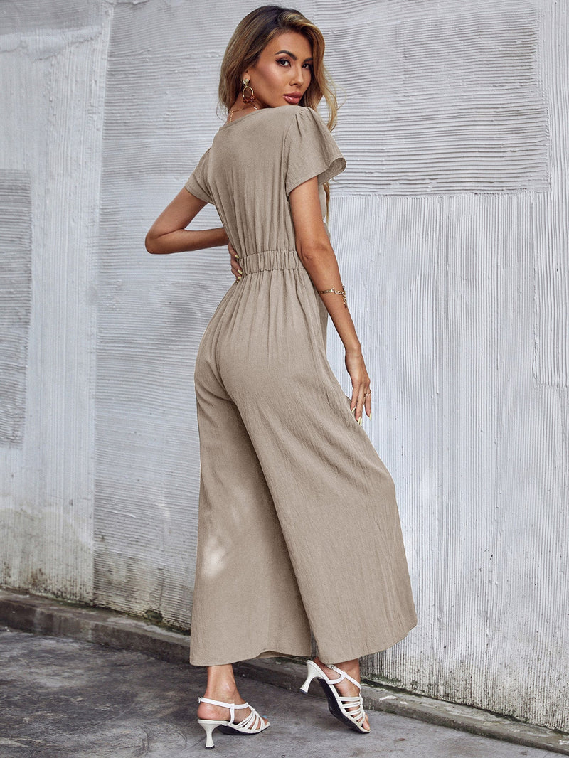 Tommy Bow Linen Blend Jumpsuit - Apricot