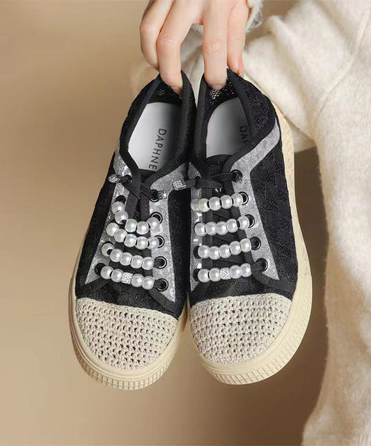 Splicing Flat Feet Shoes Black Breathable Mesh