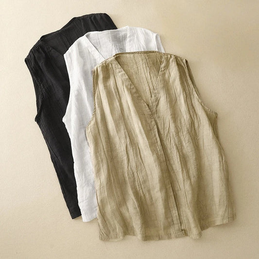 Liora — Lightweight Linen Blouse With Asymmetrical Draping