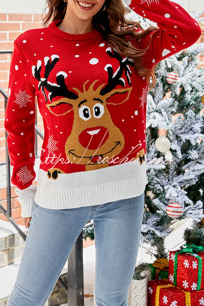 Christmas Print Crew Neck Long Sleeve Sweater