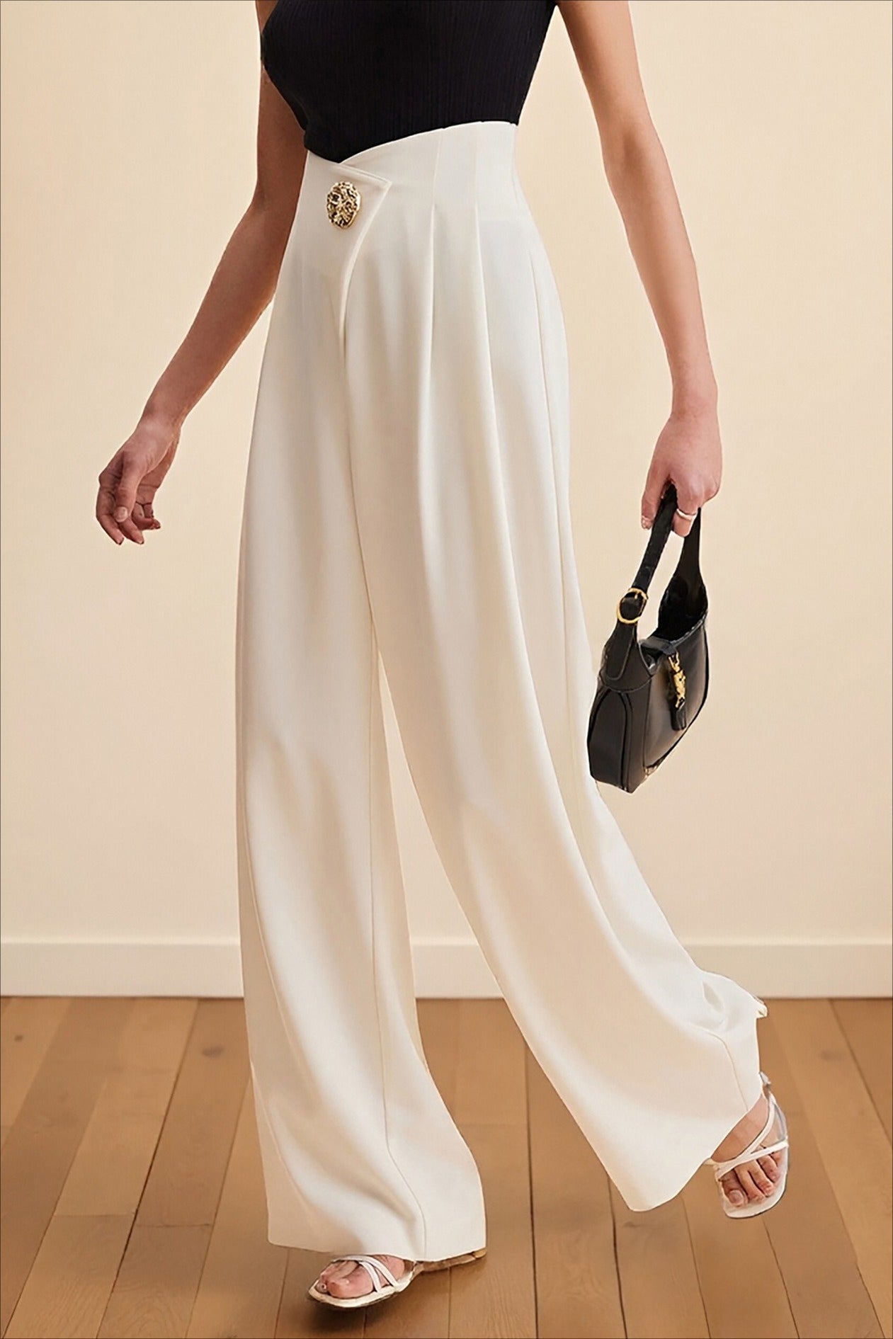 Asymmetrical Waist High Waist Wide Leg Pants