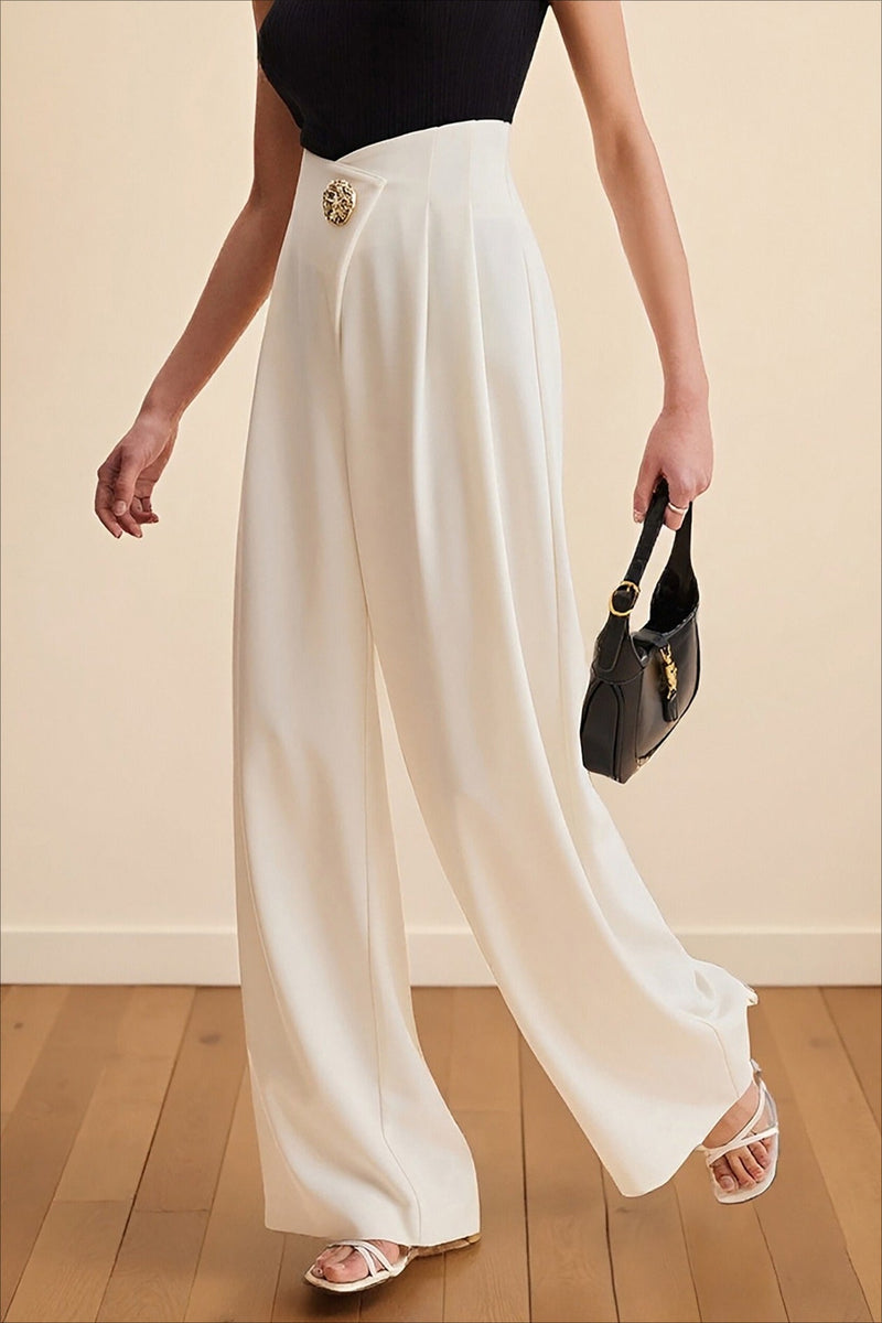 Asymmetrical Waist High Waist Wide Leg Pants