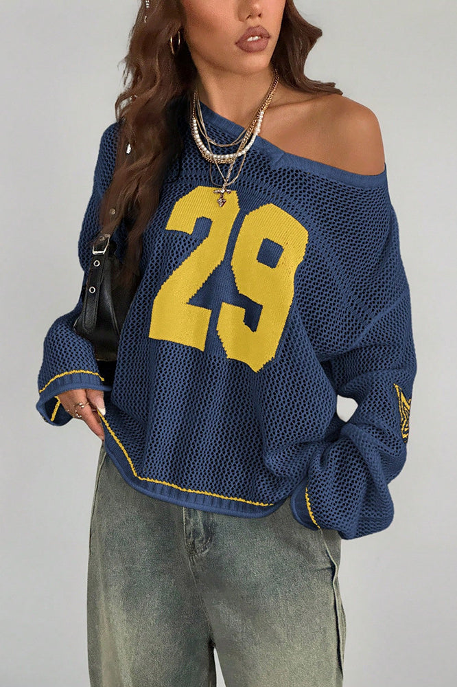 V-neck Long Sleeve Digital Print Knit Sweater