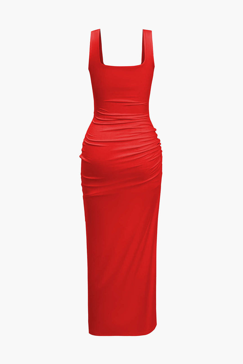 Color Y2k Twist Front Cut Out Slit Midi Dress