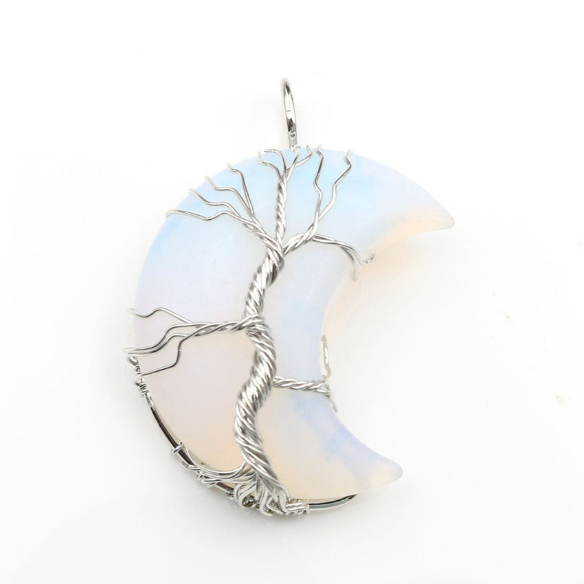 Moon Crystal Tree of Life Pendant Necklace Accessories