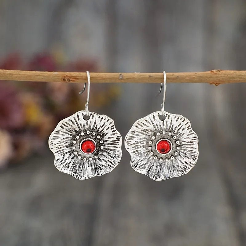 Vintage Flower Red Earrings