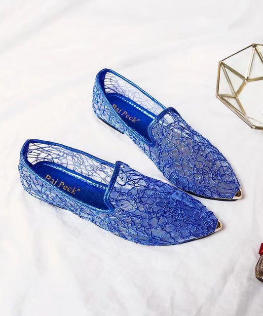 New Blue Breathable Hollow Out Flat Shoes Pointed Toe