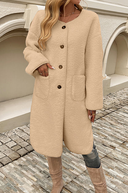 Color Cardigan Buttoned Pocket Mid-length Coat