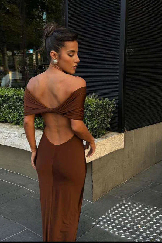 Off-shoulder Backless Bodycon Maxi Dress