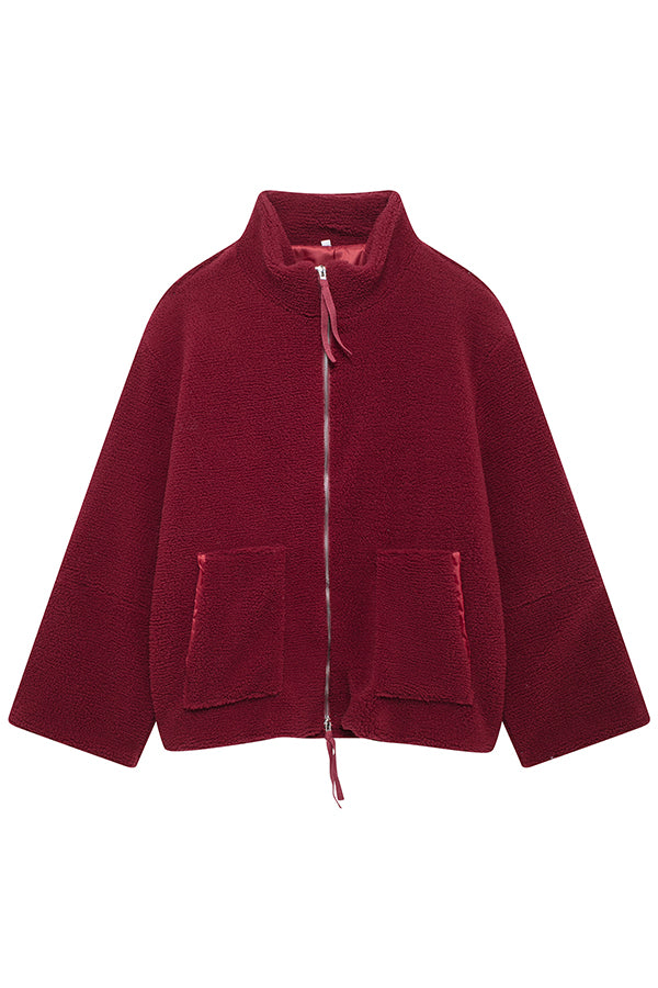 Color Stitching High Collar Long Sleeve Loose Pocket Woolen Coat