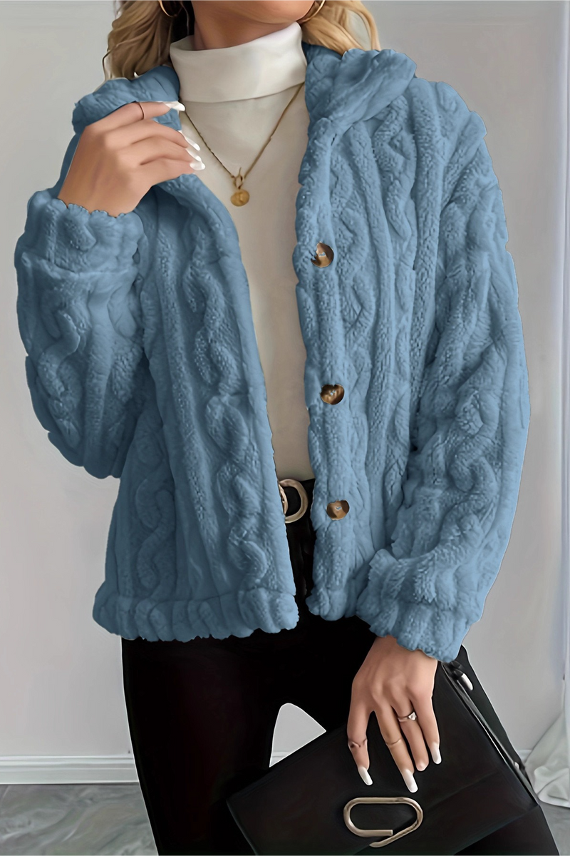 Double Fleece Cable Knit Soft Plush Warm Coat