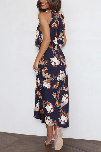 Wine Country Dates Halter Neck Elastic Waist Party Midi Dress