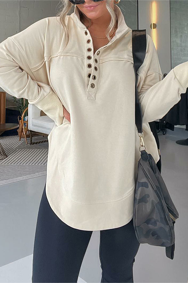 Half Neck Thumbhole Cuff Pullover Sweatshirt