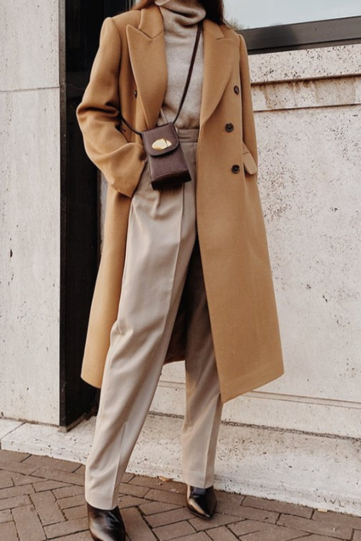 Color Double Breast Lapel Overcoat