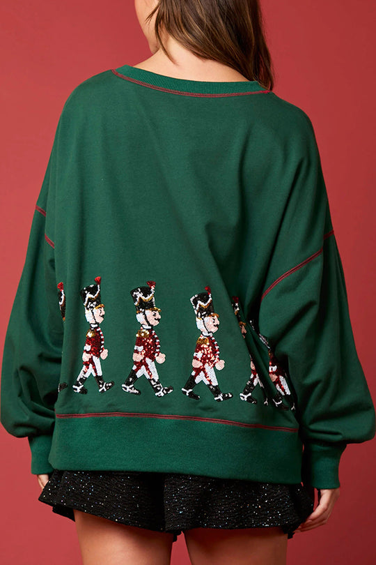 Christmas Soldier Sequined Long Sleeve Sweatshirt