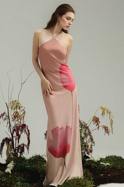 Print Halter Backless High Waist Maxi Dress