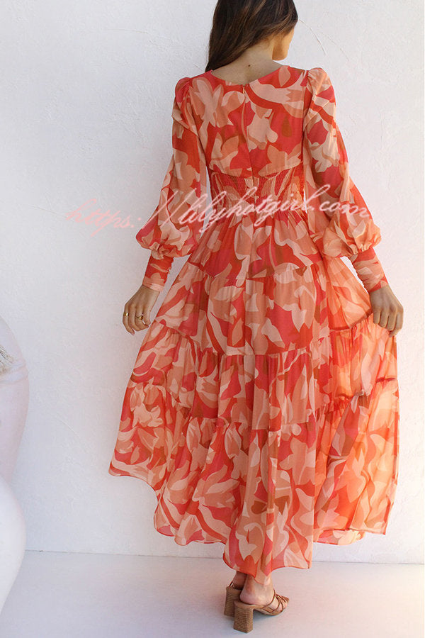Olena Abstract Balloon Sleeves Maxi Dress