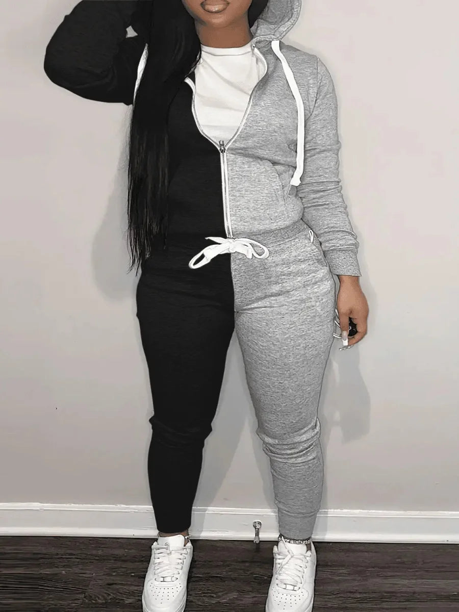 Cotton 2pc Sweatshirt Suits Autumn Heart Zipper Tracksuit Set