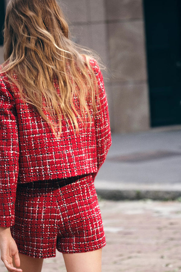 Fashionable Tweed Plaid Texture Mini Skirt