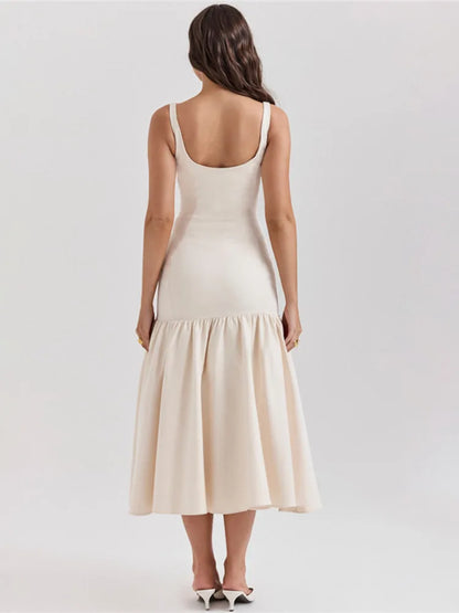 Backless Maxi Fishtail Dress for Gown Square Collar Sleeveless Loose Pleated Long Dress Dresses