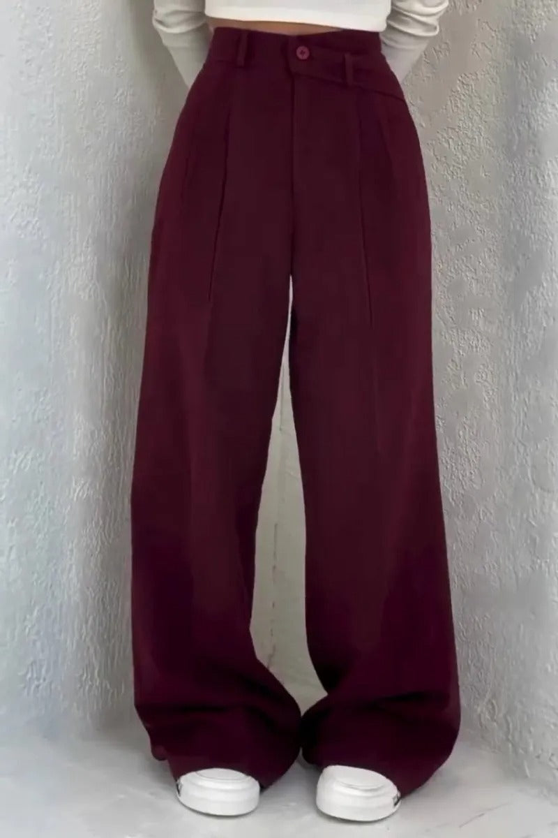 Button High Waist Long Fluid Pants
