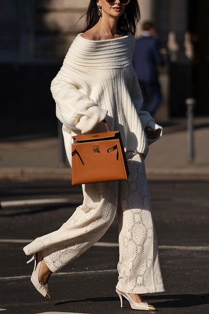 Fashionable Irregular Collar Loose Knitted Sweater