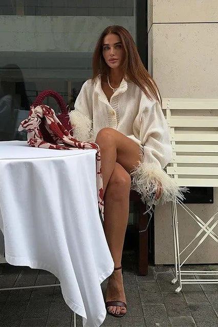Feather Trim Cardigan
