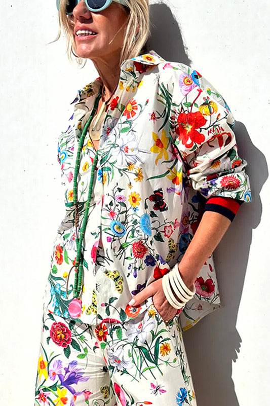 Fabulous Fiesta Satin Unique Print Button Down Oversized Blouse