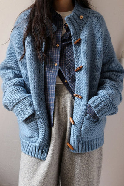 Wool Chunky Knit Wooden Button Sweater
