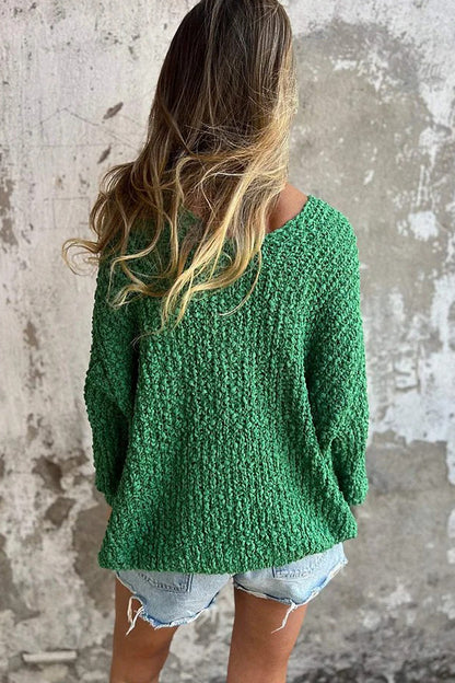 Color V-neck Long-sleeved Loose Knitted Sweater