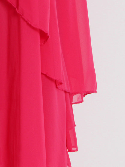 Loose Raglan Sleeve Color Tiered Stand Collar Maxi Dresses