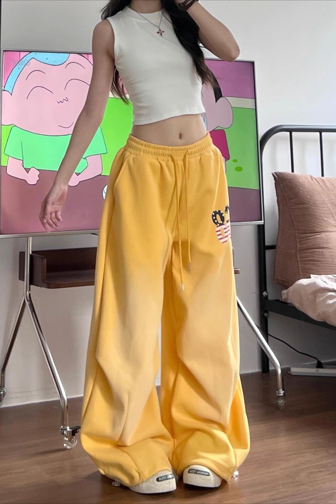 Yellow Graphic Loose Sweat Pants