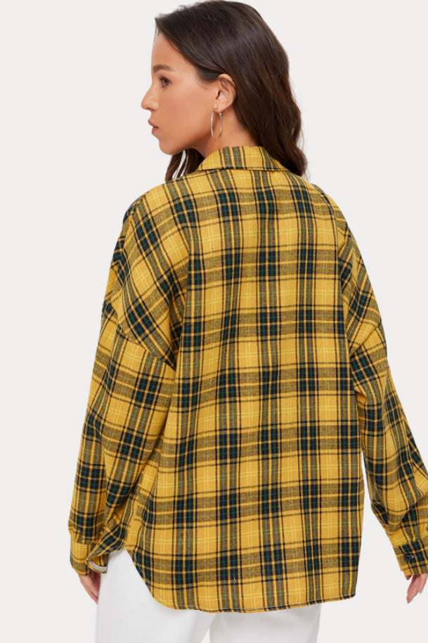 Plaid Stand Collar Button Shirt Blouse