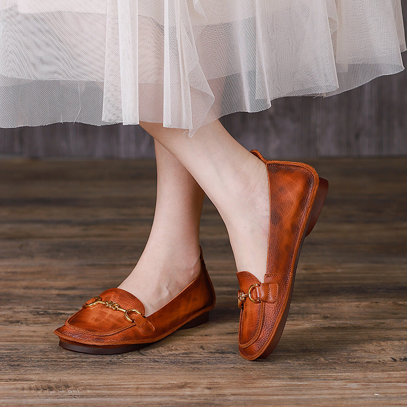 Summer Retro Leather Flat Shoes