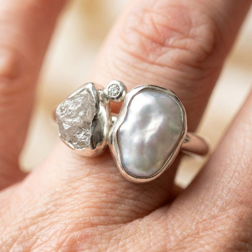 Vintage Baroque Pearl Silver Ring