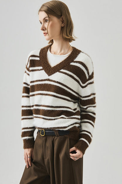 Oversized Striped V-neck Sweater