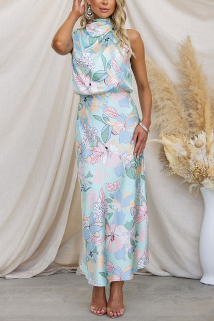 Love in the Garden Halter Neck Elastic Waist Party Maxi Dress