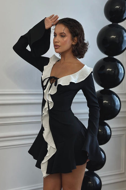 Sylvia Ruffle V-neck Mini Dress