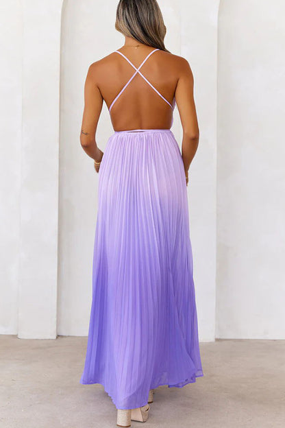 Love Letter to You Pleated Gradient Print Back Tie-up Slit Maxi Dress