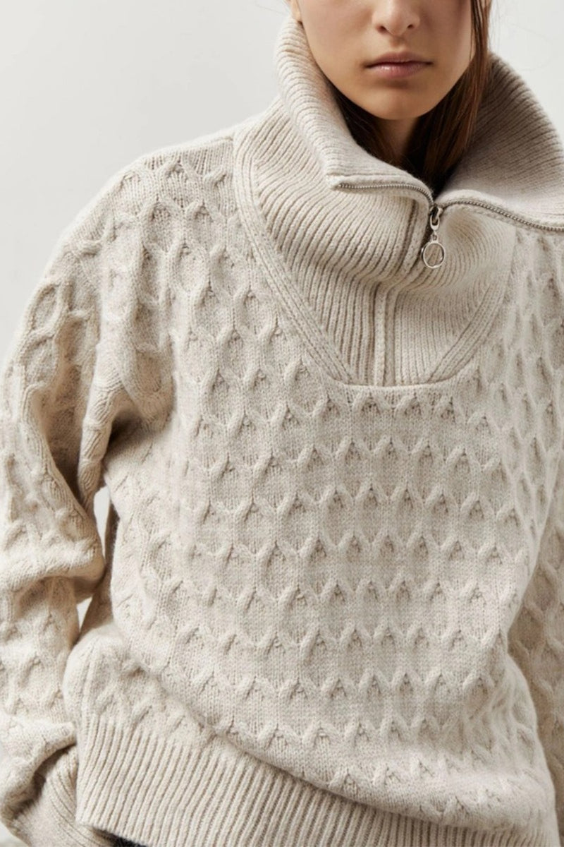 Thick Knit Turtleneck Half-zip Sweater