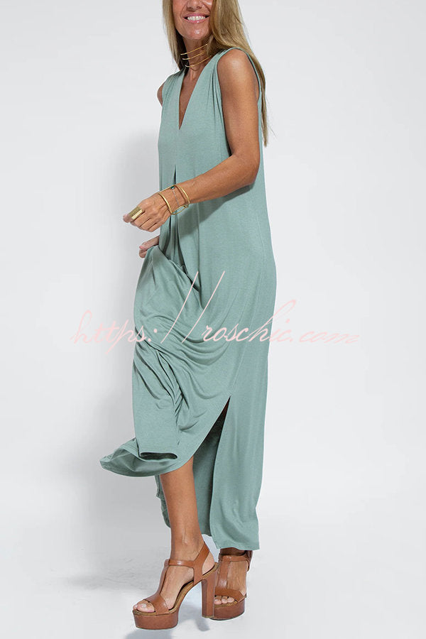 Is Eternal Knit Color Sleeveless Slit Maxi Dress