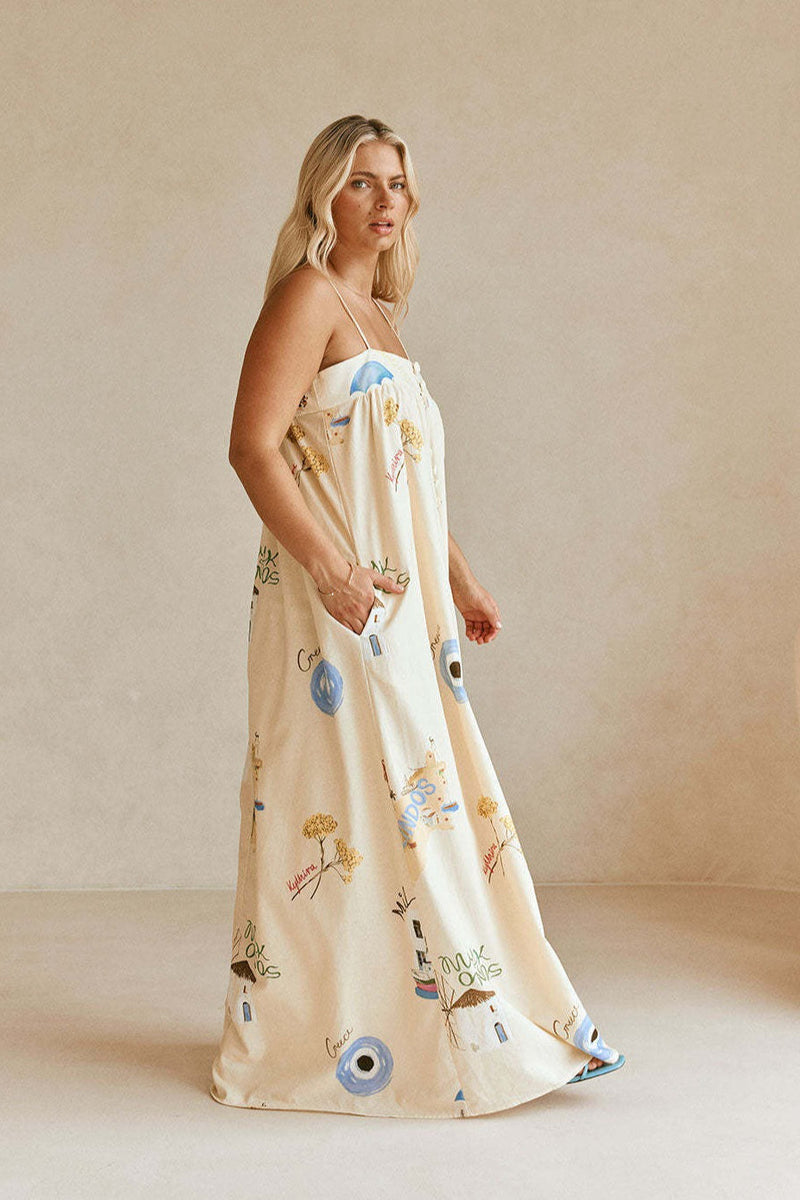 Spaghetti Strap Linen Vacation Maxi Dress