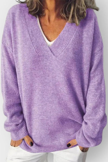 Unique Printed V-neck Long Sleeve Loose Sweater