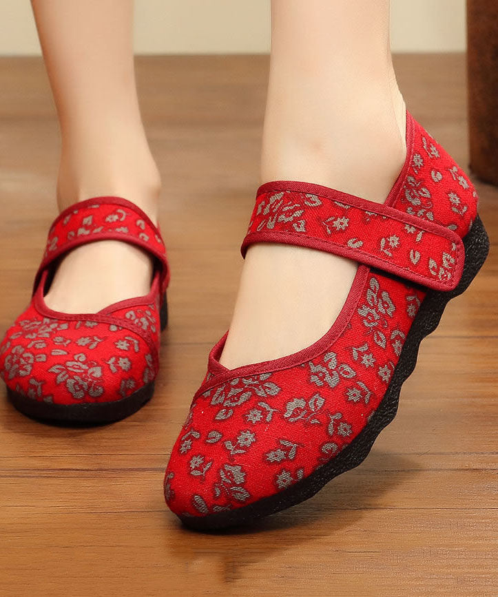 Print Cotton Fabric Flat Shoes for Buckle Strap Flat Shoes for