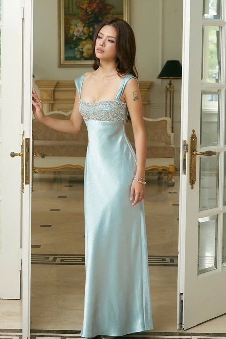 Patchwork Rhinestone Ruched Maxi Dress