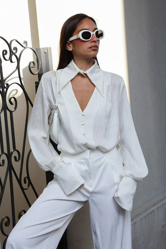 Collared Long Sleeve Blouse