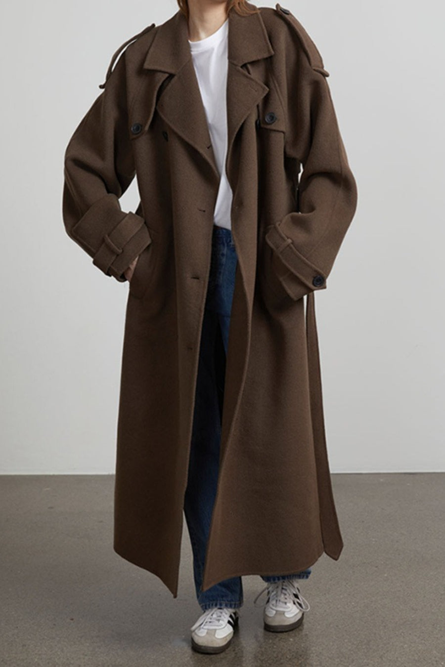 Color Long Sleeve Trench Overcoat
