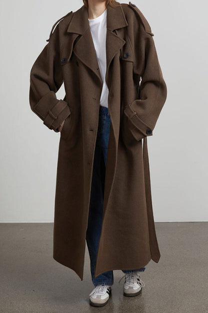 Color Long Sleeve Trench Overcoat