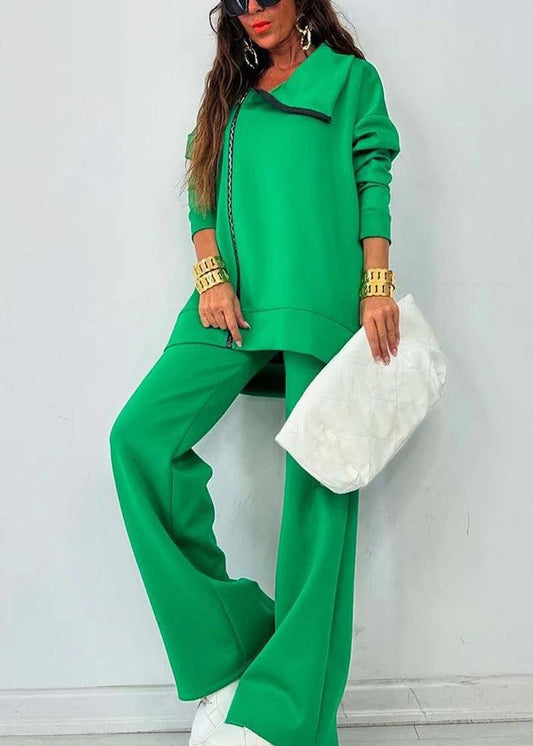Loose Zip Sweatshirt Wide Leg Pants Suit