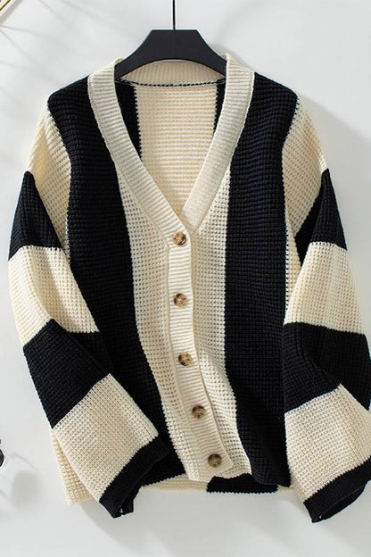 Contrast Striped Sweater Cardigan Autumn and Winter Loose Knitting Shirt